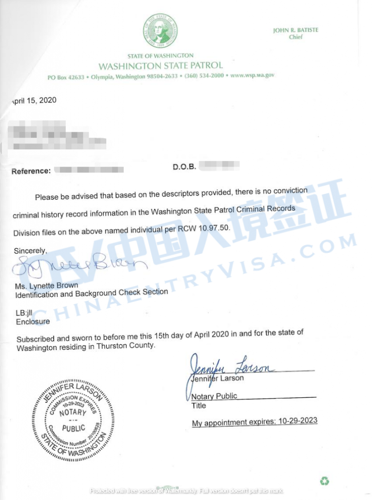 No Criminal Record Authentication For Use In China Chinese Visa