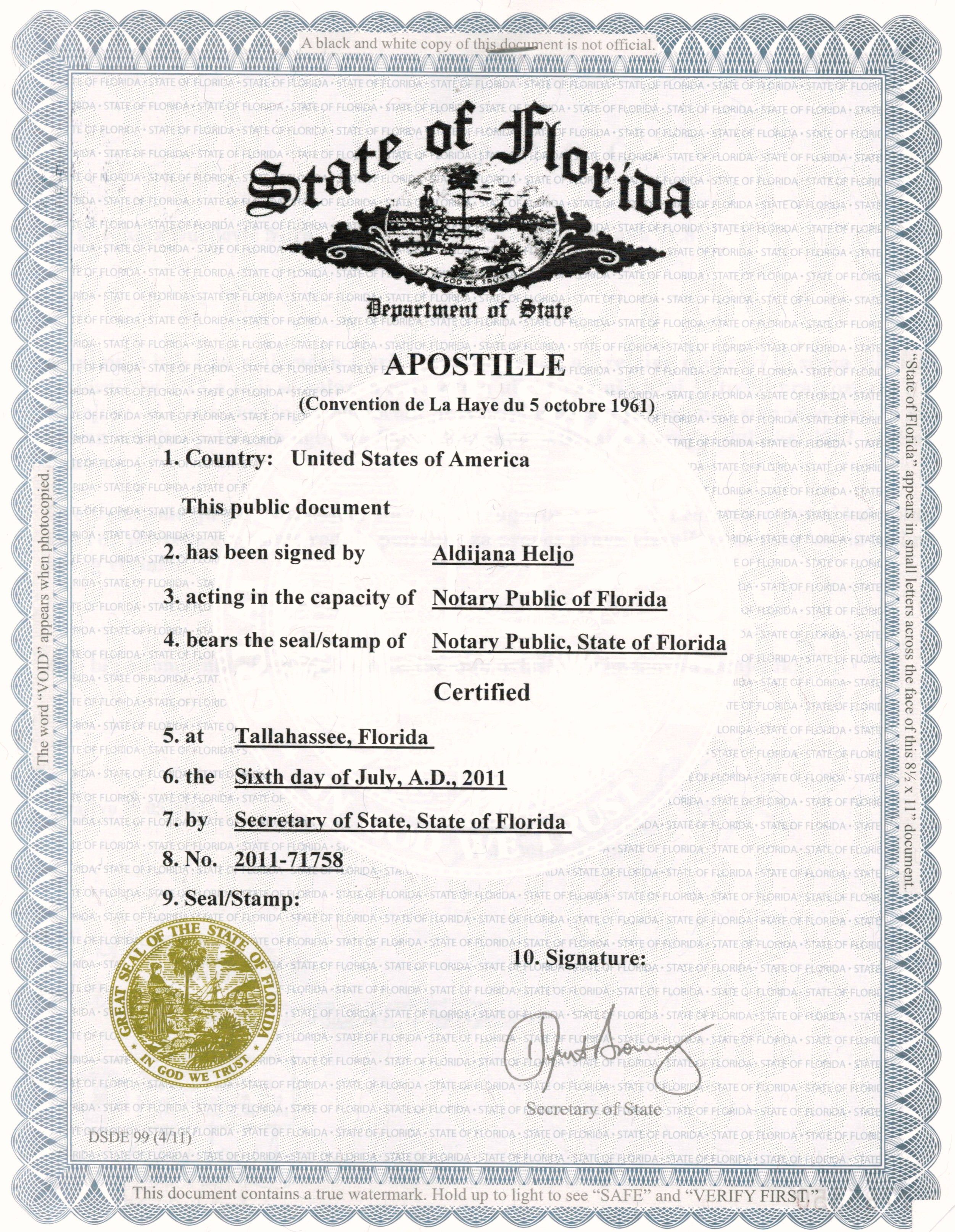 Image result for State of Florida apostille