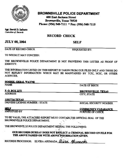 No Criminal Record Form &amp; Police Letter